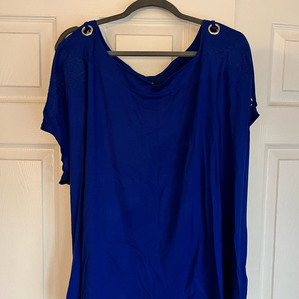 Royal Blue Dressy Tee with Silver grommets 3X